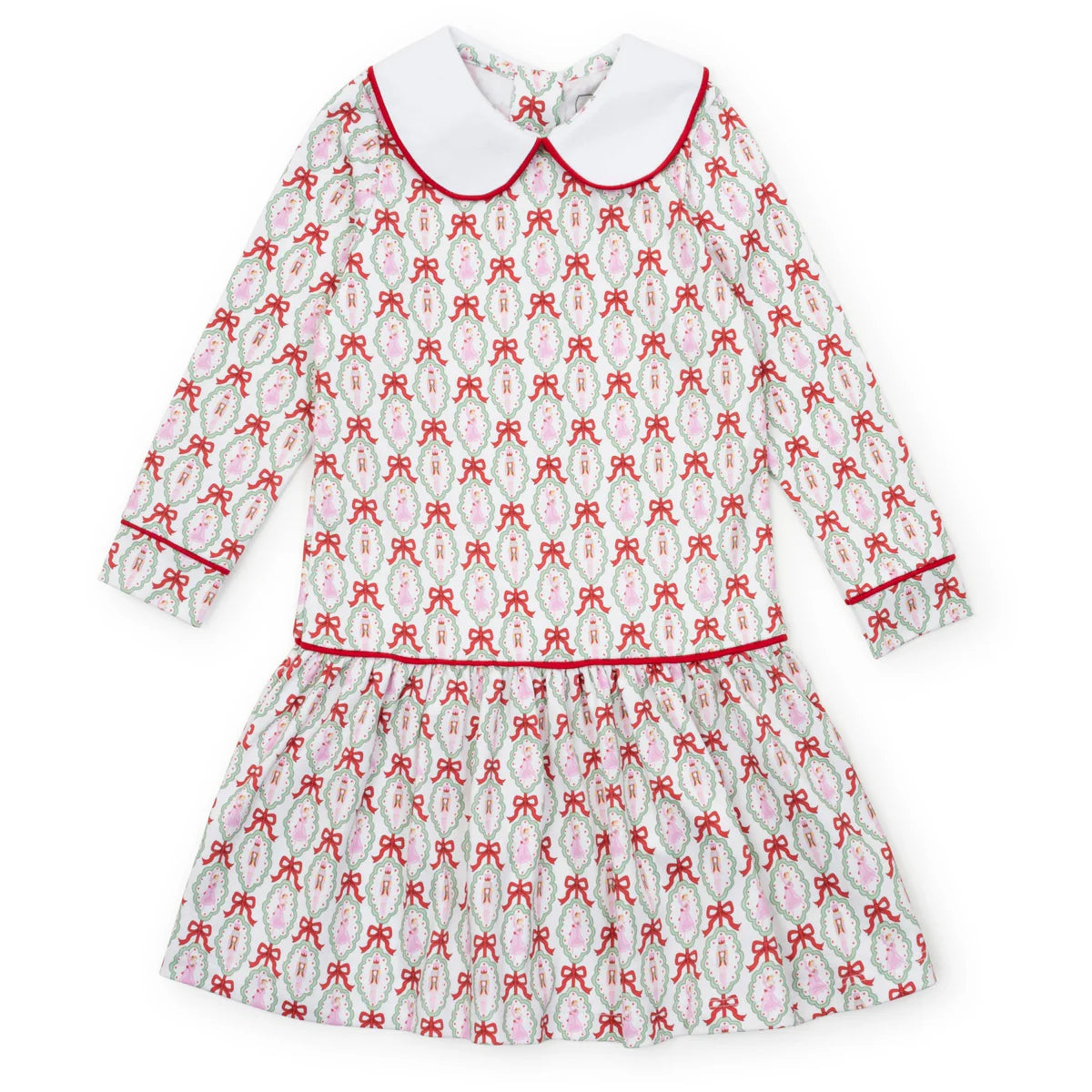 Lila & Hayes Girls Lillian Dress - Peter Pan Collar - Green Holly Holiday