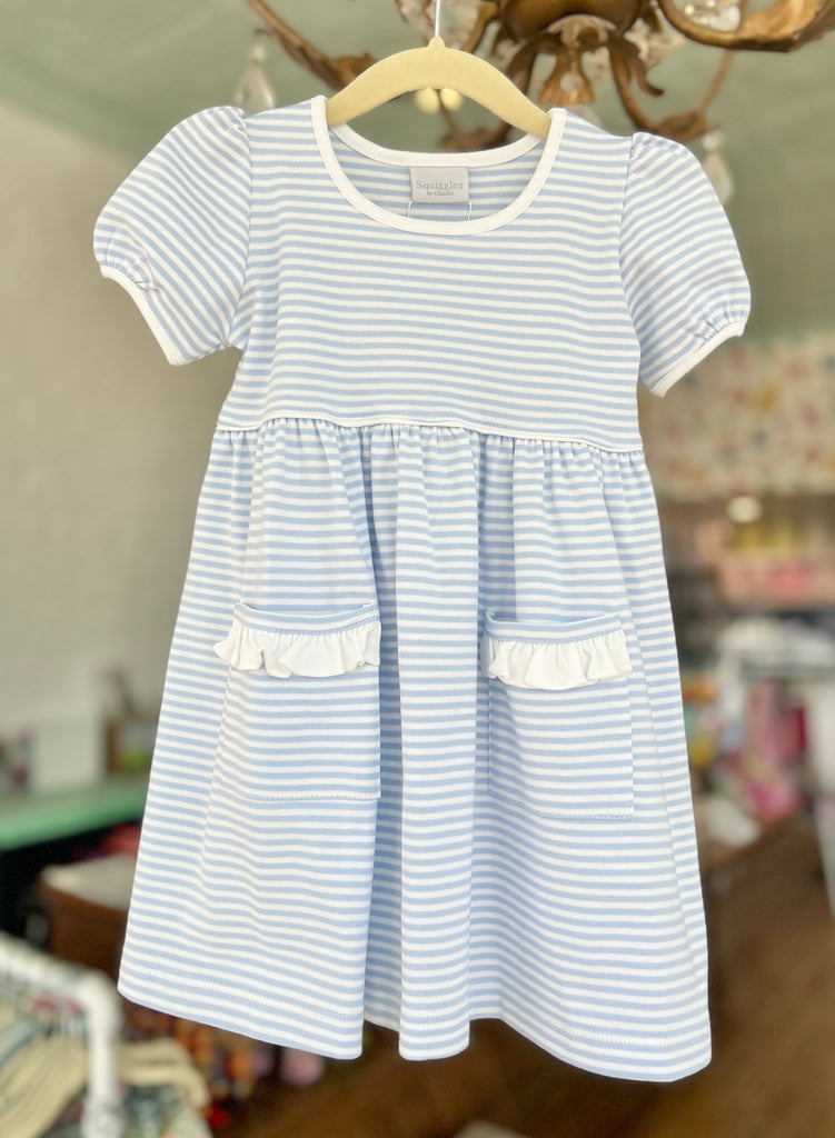 Squiggles Ruffle Pocket Dress - Blue Stripe 2T Squiggles Ruffle Pocket Dress - Blue Stripe 2T