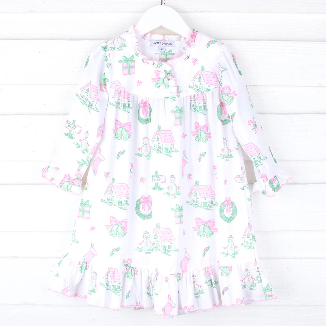 Pink House Christmas Print Nightgown by Sweet Dreams - Girls Pajamas - 4T Pink House Christmas Print Nightgown by Sweet Dreams - Girls Pajamas - 4T